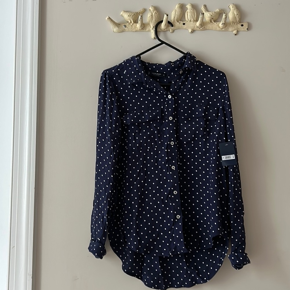 Lucky Brand Blue Polka Dot Button-Up Shirt NWT